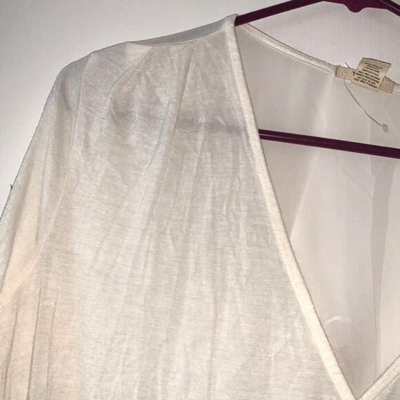 White Sheer Draped V-Neck Blouse By Timing Medium - Picture 2 of 9